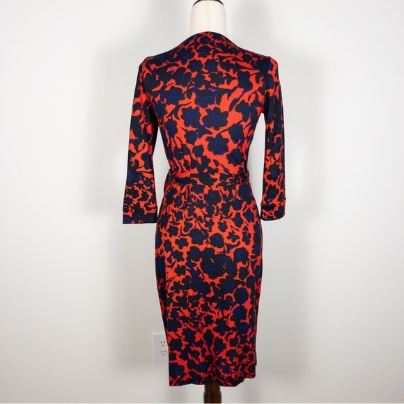 Diane Von Furstenberg Julian Silk Jersey Wrap Dress Cheetah Floral Blue and Red - Picture 7 of 14